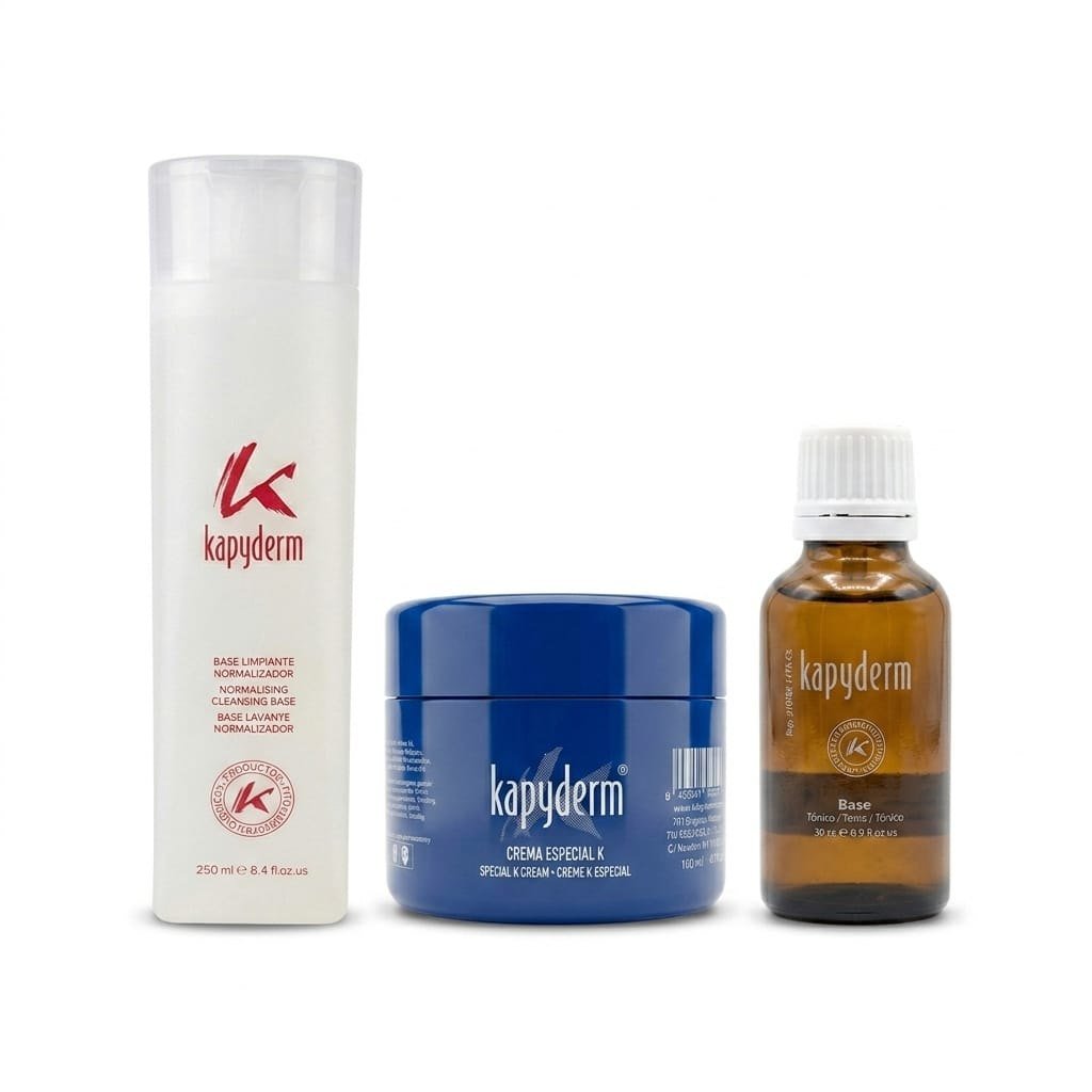 Kapyderm cleansing base, special cream, and tonic products