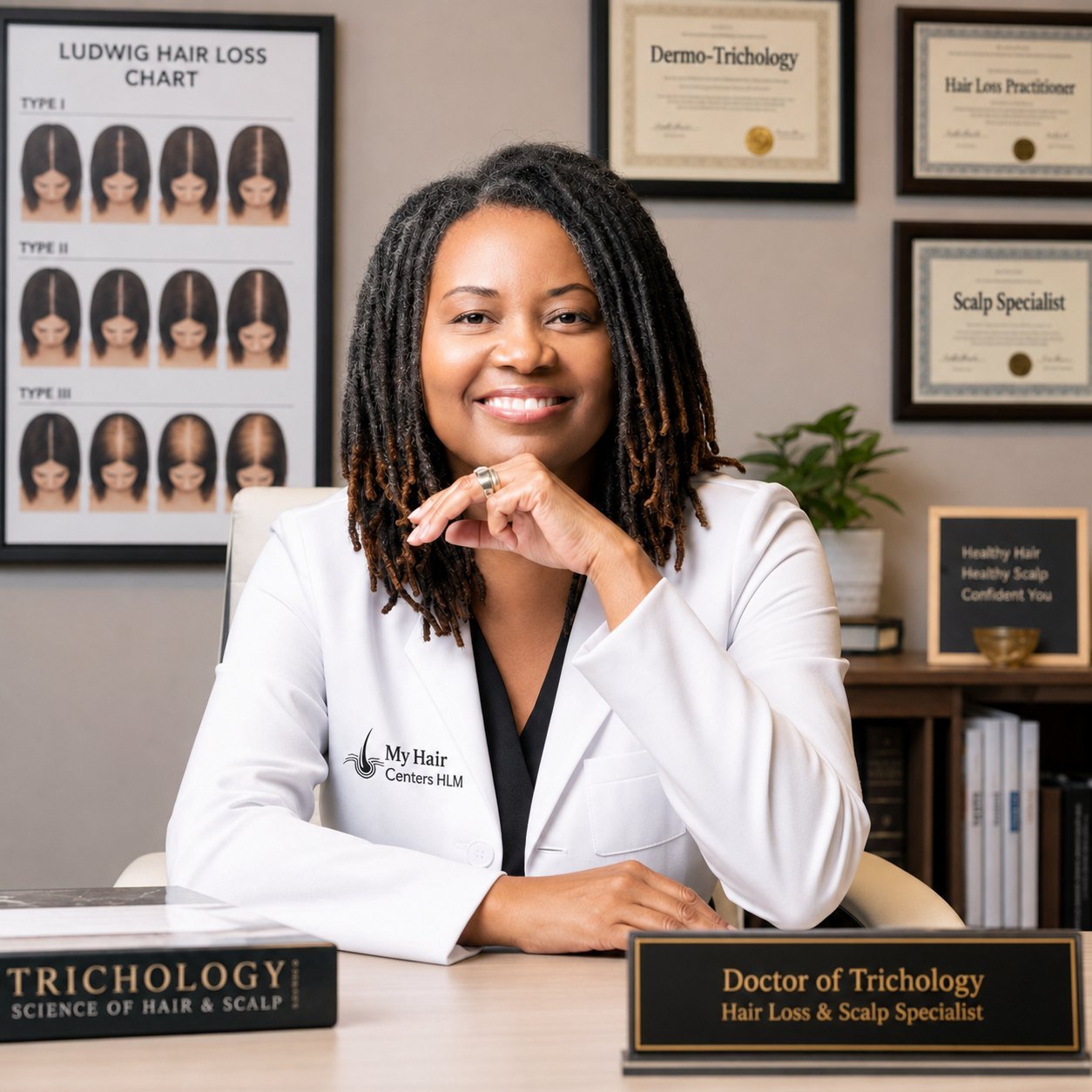 Dianne Lanier in a professional hair and scalp consultation setting